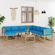 9 pcs conjunto lounge de jardim com almofadões pinho impregnado