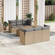 vidaXL 7 pcs conjunto de sofás p/ jardim com almofadões vime PE bege