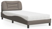 vidaXL Cama com colchão 90x190 cm tecido castanho-acinzentado