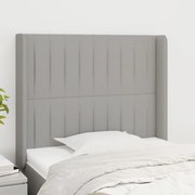 vidaXL Cabeceira cama c/ abas tecido 103x16x118/128 cm cinzento-claro