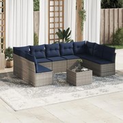 vidaXL 10 pcs conjunto sofás p/ jardim c/ almofadões vime PE cinzento