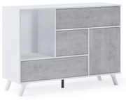 Aparador sala de jantar Buffet WIND 1 porta, 3 gavetas, estrutura cor MATT BRANCO, porta e gavetas cor CIMENTO. Tamanho: 120x40x86cm.
