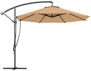 Outsunny Chapéu de Sol Excêntrico Ø 290 cm Chapéu de Sol de Jardim com Base Cruzada Capa de Proteção e Corda de Vento Cáqui