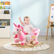 Cavalo Baloiço para Bebés Baloiço em Forma de Unicornio com Música Cinto de Segurança e Apoio para os Pés 65x35x45 cm Rosa