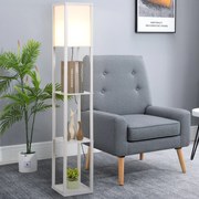 Lâmpada de assoalho de madeira com 3 prateleiras para sala de estar potência máxima do bulbo E27 40W 26x26x160 cm branco