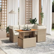 vidaXL 5 pcs conjunto de sofás p/ jardim com almofadões vime PE bege