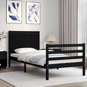 Estrutura de cama com cabeceira 100x200 cm madeira maciça preto