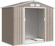 Outsunny Abrigo de Jardim 2,42 m² 213x130x185 cm Abrigo de Jardim Metálico de Exterior com 2 Portas Deslizantes e 4 Janelas Madeira | Aosom Portugal