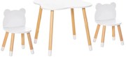 HOMCOM Conjunto Infantil de Mesa e 2 Cadeiras de Madeira Móveis Infantil para Sala de Jogos Dormitório de Crianças Mesa 56x56x50cm e Cadeira 28x25x46cm Branco