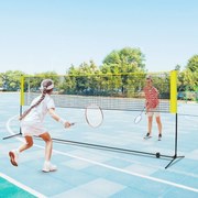 Rede de Badminton 420 cm Portátil Ajustável em Altura com Postes, Bolsa de Transporte e 2 Penas para Interior e Exterior Amarela