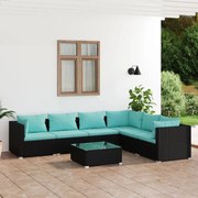 vidaXL 7 pcs conjunto lounge de jardim c/ almofadões vime PE preto