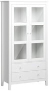 HOMCOM Vitrine de Sala de Estar Estante para Escritório com 2 Portas de Vidro Temperado 3 Prateleiras e 2 Gavetas 80x40x160 cm Branco | Aosom Portugal