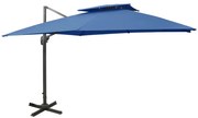 Guarda-sol cantilever com toldo duplo 300x300 cm azul-ciano