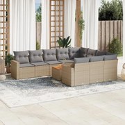 vidaXL 11 pcs conjunto sofás de jardim c/ almofadões vime PE bege