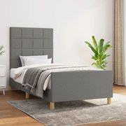 Estrutura de cama c/ cabeceira tecido 90x190 cm cinza-escuro