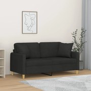 vidaXL Sofá 2 lugares + almofadas decorativas 140 cm tecido preto
