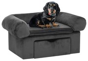 vidaXL Sofá para cães com gaveta 75x50x38 cm pelúcia cinzento-escuro