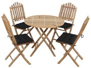 vidaXL 5 pcs conj. de jantar dobrável c/ almofadões p/ exterior bambu