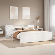 vidaXL Cama com estante sem colchão 200x200 cm pinho maciço branco