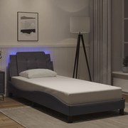 Estrutura de cama com luzes LED 90x200cm couro artificial cinza