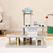 Conjunto de parque de estacionamento de brinquedo de madeira de 3 camadas com 4 carros Heliporto Estação de gás Heliporto Brinquedos de brincar para c