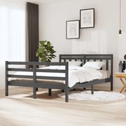 Estrutura de cama dupla 135x190 cm madeira maciça cinzento