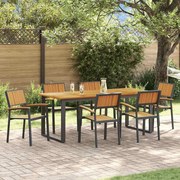 vidaXL Conjunto de Jantar de Jardim de 7 Peças - Estrutura de Aço Preto e Madeira Sólida de Acácia.