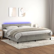 Cama box spring c/ colchão/LED 200x200 cm veludo cinzento-claro