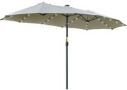 Outsunny Chapéu de Sol Duplo de Jardim com 48 Luzes LED Solar 450x265x240cm com Manivela Proteção Solar para Terraço Cinza Claro