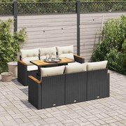 vidaXL 7 pcs conjunto sofás jardim c/ almofadões vime PE/acácia preto
