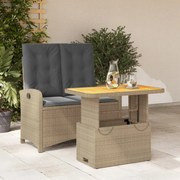 vidaXL 2 pcs conjunto de jantar p/ jardim com almofadões vime PE bege