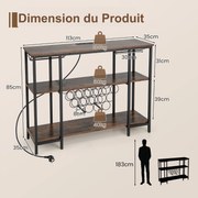 Suporte industrial para vinhos com suporte para copos, prateleiras e soquetes para 15 garrafas de vinho, armário para vinhos cinza