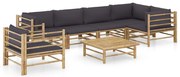 7 pcs conj. lounge jardim em bambu c/ almofadões cinza-escuro