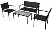 vidaXL 4 pcs conjunto lounge para jardim textilene preto