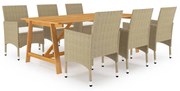 vidaXL 7 pcs conjunto de jantar para jardim bege