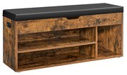Banco de sapatos VASAGLE com almofada, banco de armazenamento com assento acolchoado, 3 compartimentos, armazenamento oculto, prateleiras, sala de estar, sala de estar, corredor, quarto, capacidade de carga 150 kg, marrom rústico