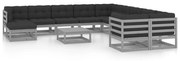 12pcs conjunto lounge de jardim + almofadões pinho maciço cinza