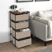 Cómoda de tecido de 4 níveis com 4 gavetas Estrutura metálica Cómoda de arrumação Mesa de cabeceira Mesa de cabeceira Mesa de cabeceira Corredor Casta