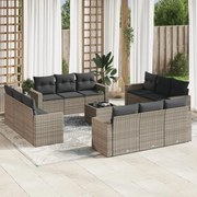 vidaXL 13 pcs conjunto sofás p/ jardim c/ almofadões vime PE cinzento
