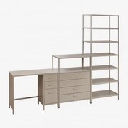 Conjunto De Escritório Com Gavetas, Gaveteiro E Estante Em Aço Janine Moka Brown - Sklum