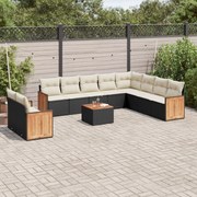 vidaXL 11 pcs conjunto sofás de jardim c/ almofadões vime PE preto
