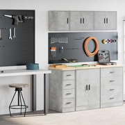 vidaXL Armários de garagem 2 pcs madeira processada cinzento-cimento