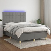 Cama box spring c/ colchão e LED 140x190 cm tecido cinza-escuro