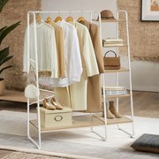 Guarda roupa com 5 prateleiras, 6 ganchos laterais para quarto 45 x 120 x 160 cm cor carvalho-branco