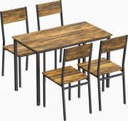 HOMCOM Conjunto de mesa de jantar com 4 cadeiras, mesa de cozinha para 4 pessoas, pés em metal, castanho rústico | Aosom Portugal