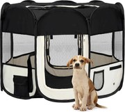 vidaXL Parque dobrável p/ cão c/ saco de transporte 90x90x58 cm preto