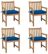 Cadeiras de jardim c/ almofadões azul 4 pcs teca maciça