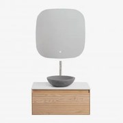 Conjunto De Móvel De Casa De Banho Suspenso Em Madeira De Freixo Tedrik Castanho Fresno & Cimento Cinzento Redondo Ø40 Cm Tarsis & Quadrado - Sklum