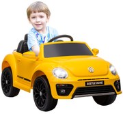 AIYAPLAY Carro Elétrico para Crianças Carro Elétrico Infantil Volkswagen Beetle com Bateria 12V Faróis Buzina e Música 97x56,5x46 cm Amarelo | Aosom Portugal