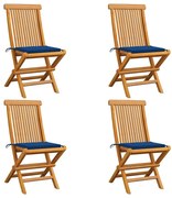 vidaXL Cadeiras de jardim c/ almofadões azul real 4 pcs teca maciça